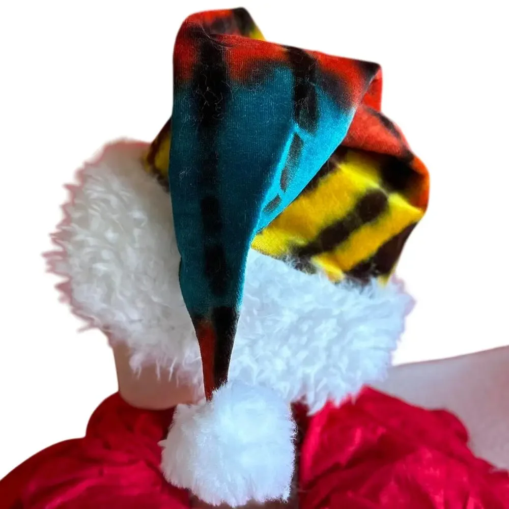 Unisex Santa Hat One Size Handmade Tie Dye Hippie Christmas Fun Holiday NEW NWT